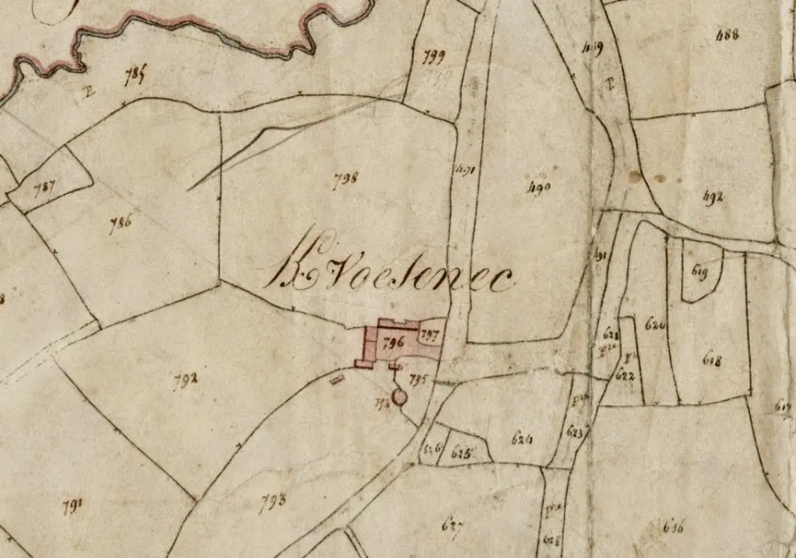 Extrait du cadastre ancien représentant le lieu-dit Koetenec et ses parcelles.